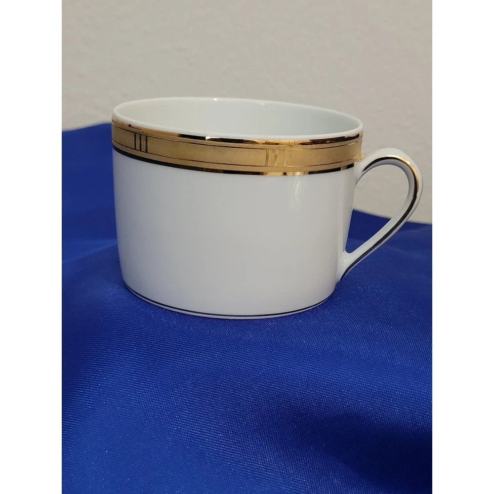 Porcelain Tea Coffee Cup and Saucer, Bernardaud Limoges Roulette Pattern